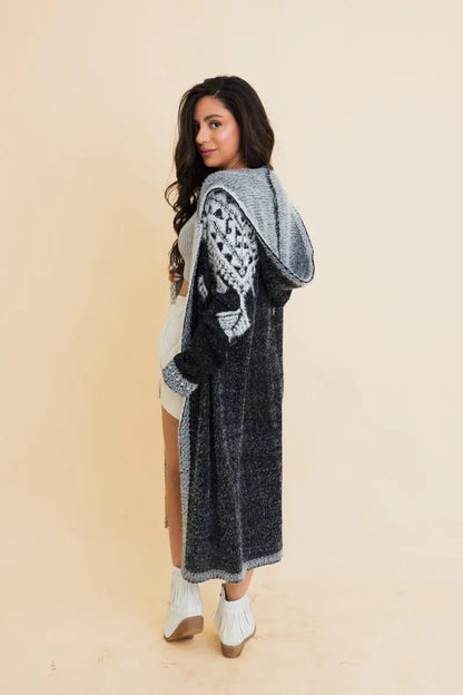 Hooded Fair Isle Knit Cardigan Top - MeeeShop Women's Fashion