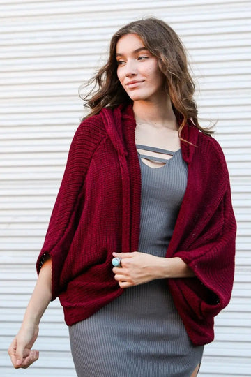 Hooded Rib Knit Cardigan Top - MeeeShop Women's Fashion