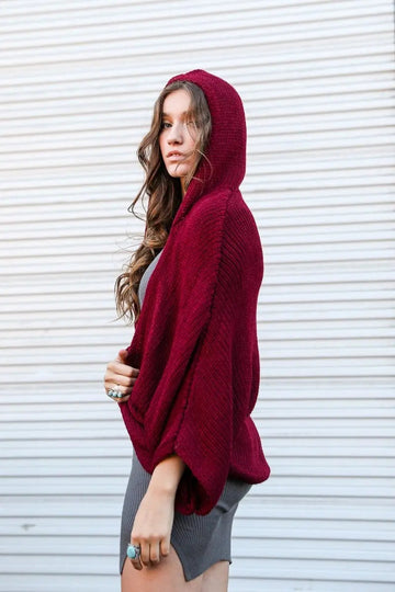 Hooded Rib Knit Cardigan Top - MeeeShop Women's Fashion