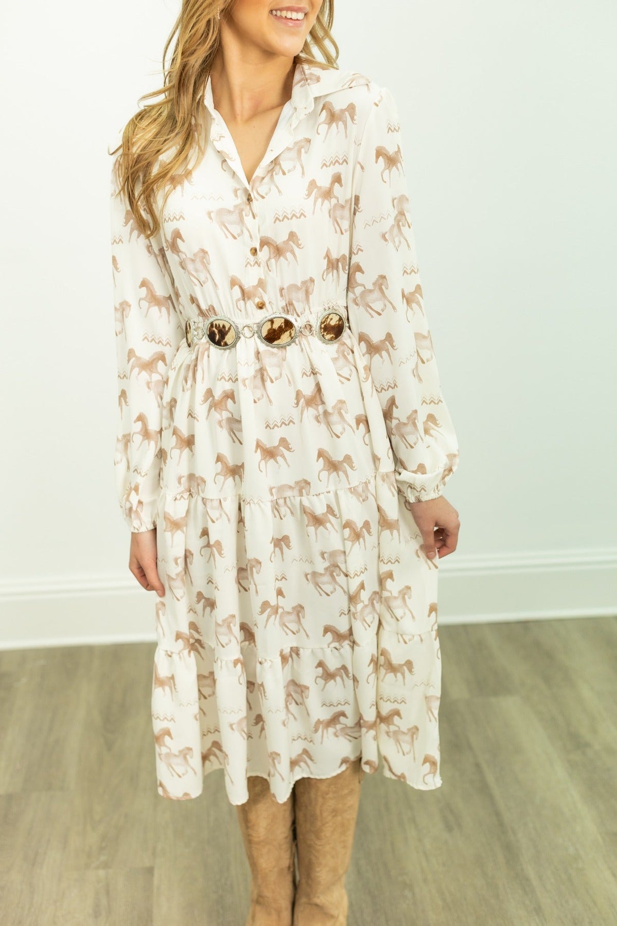 Horse Print Shirt Dress - MeeeShop Women's Fashion