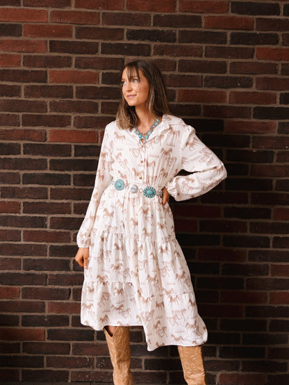 Horse Print Shirt Dress in Ivory - Horse Print Dress Women