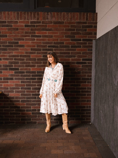 Horse Print Shirt Dress in Ivory view 4 - Horse Print Dress Women