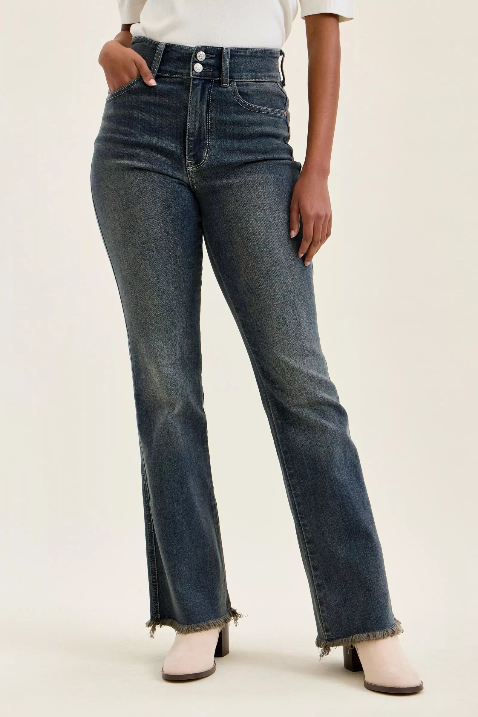 judy blue high Judy Blue High Waist Double Button Frayed Hem Jeans MD (bottom) - shop at us.meeeshop