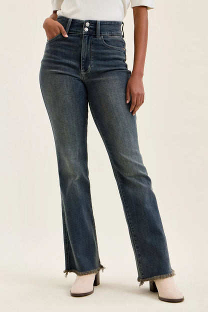 judy blue high Judy Blue High Waist Double Button Frayed Hem Jeans MD (bottom) - shop at us.meeeshop