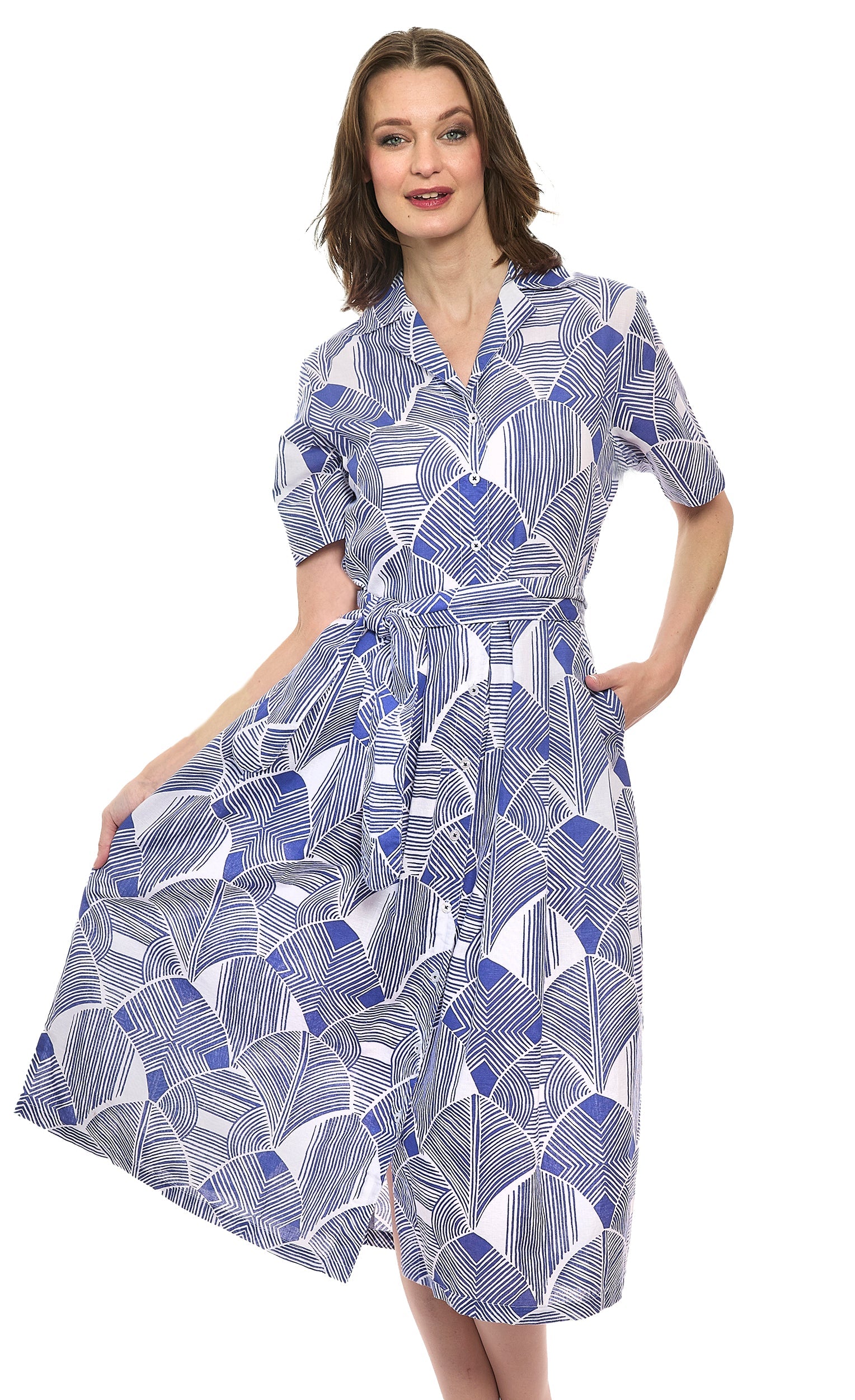 Hudson Tiered Dress Navy White Geo in M view 3 - Hudson Plisse Tiered Dress