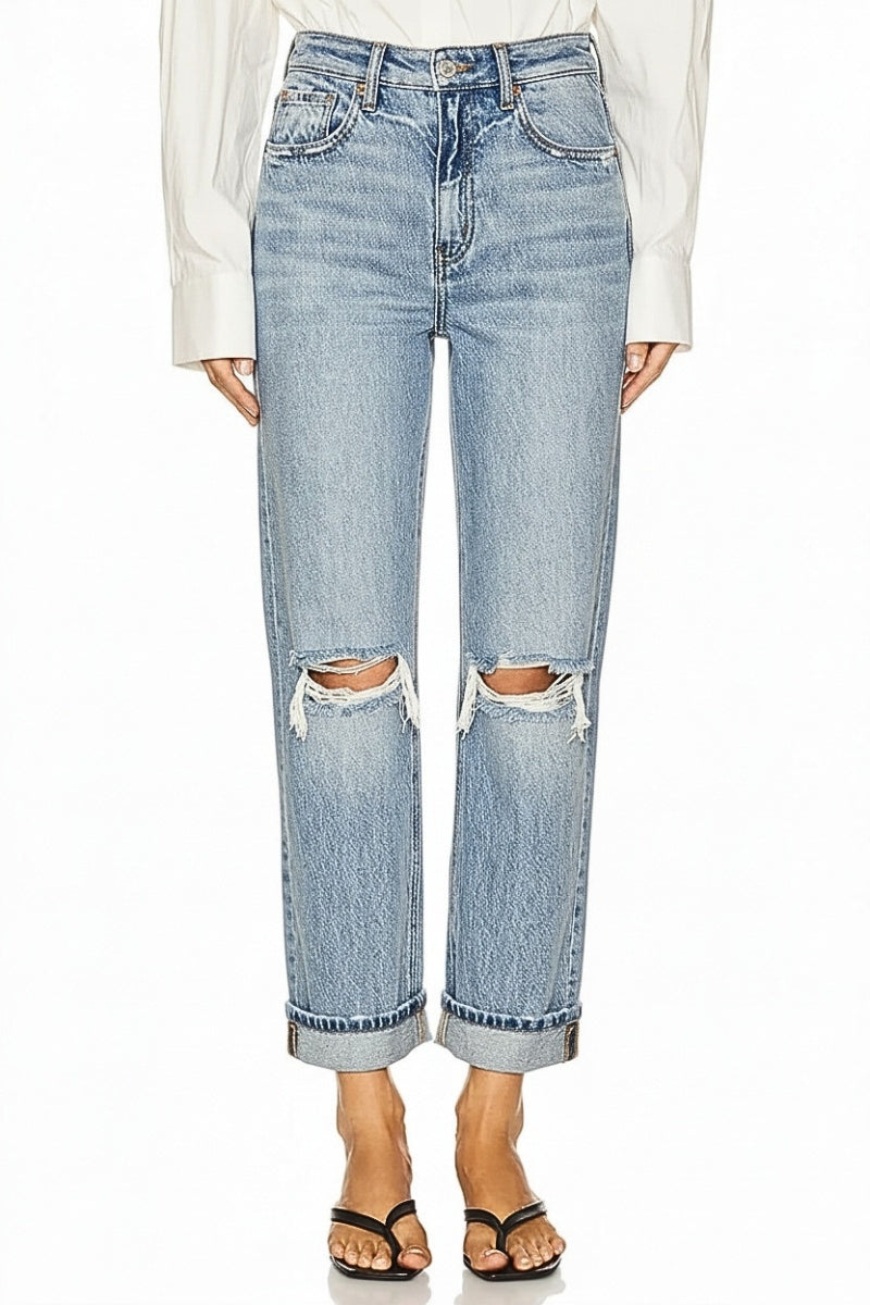 Hybrid High Rise Straight Leg Jean in MEDIUM WASH view 2 - High-Waisted (bottom)