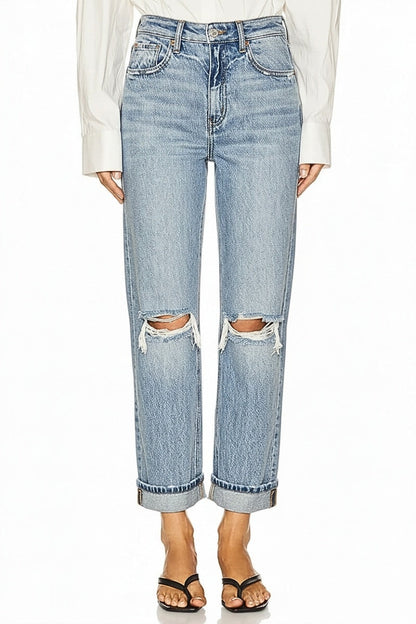 Hybrid High Rise Straight Leg Jean in MEDIUM WASH view 2 - High-Waisted (bottom)
