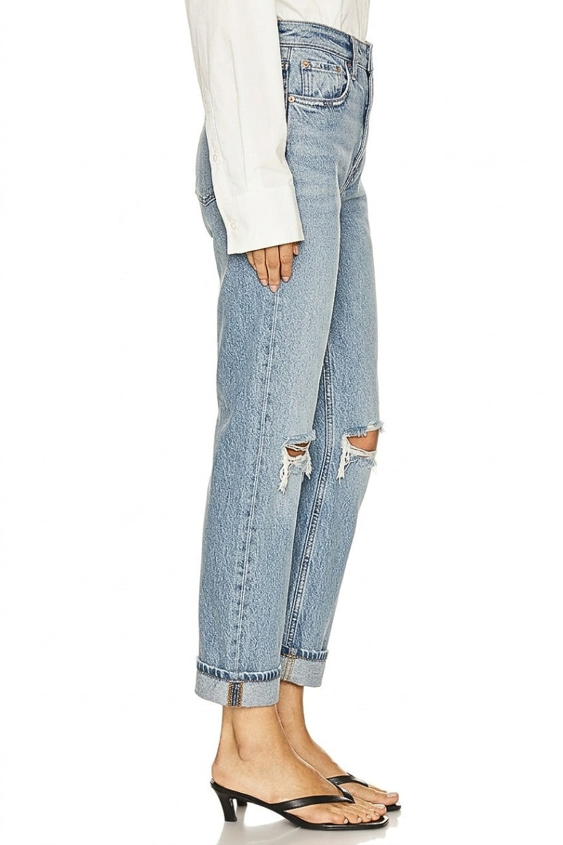 Hybrid High Rise Straight Leg Jean in MEDIUM WASH view 3 - High-Waisted (bottom)