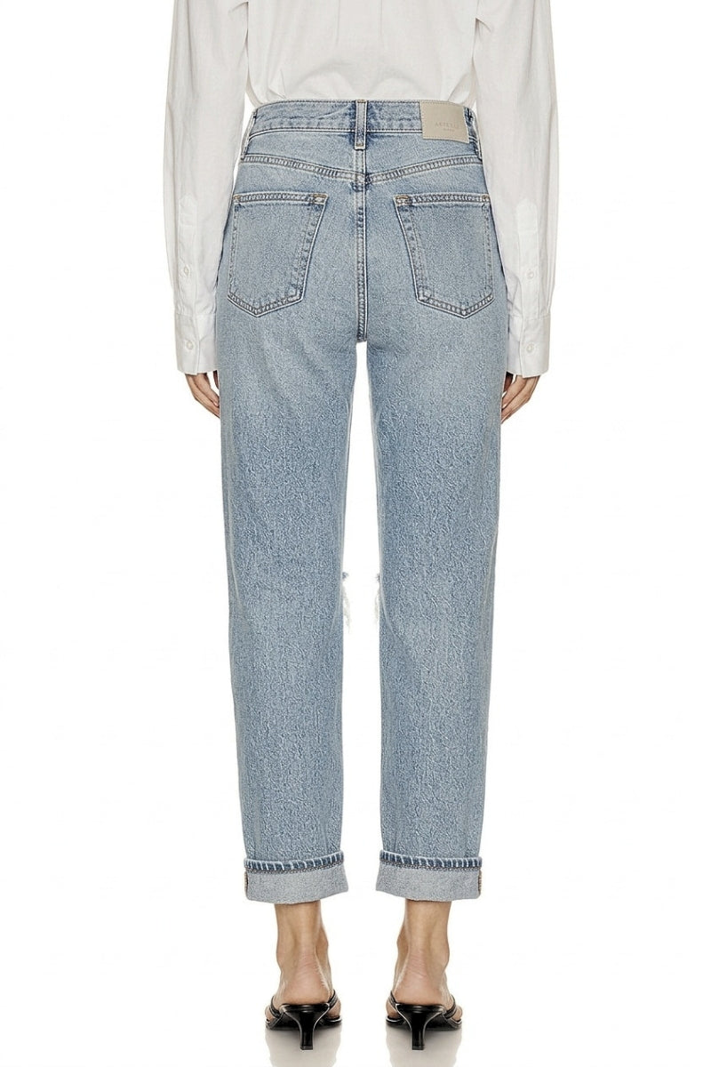Hybrid High Rise Straight Leg Jean in MEDIUM WASH view 4 - High-Waisted (bottom)