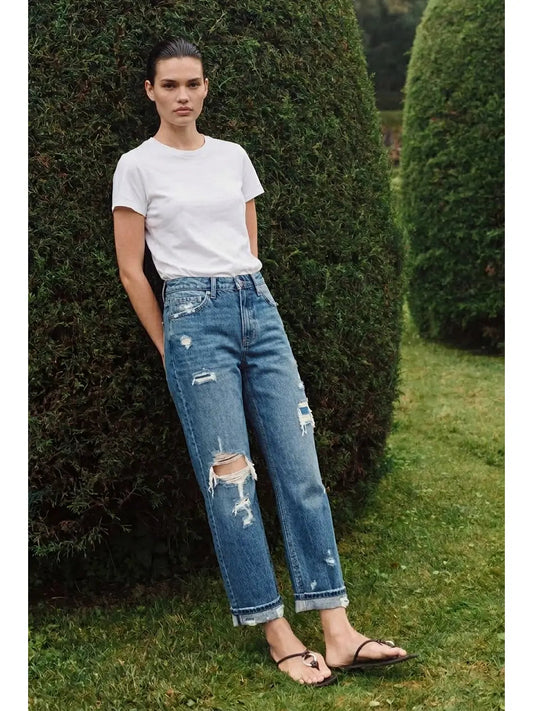Hybrid High Rise Straight Leg Jeans in 3 (25) - High-Waisted (bottom)