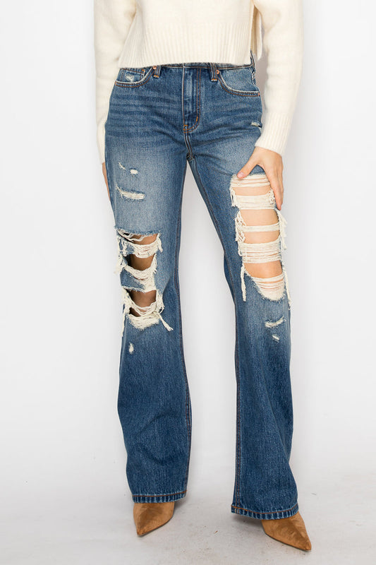 Hybrid Stretch Ripped Relaced Flare Jeans in 3 (25) view 2 - Comfort Stretch - Hybrid Jeans Stretch (bottom)