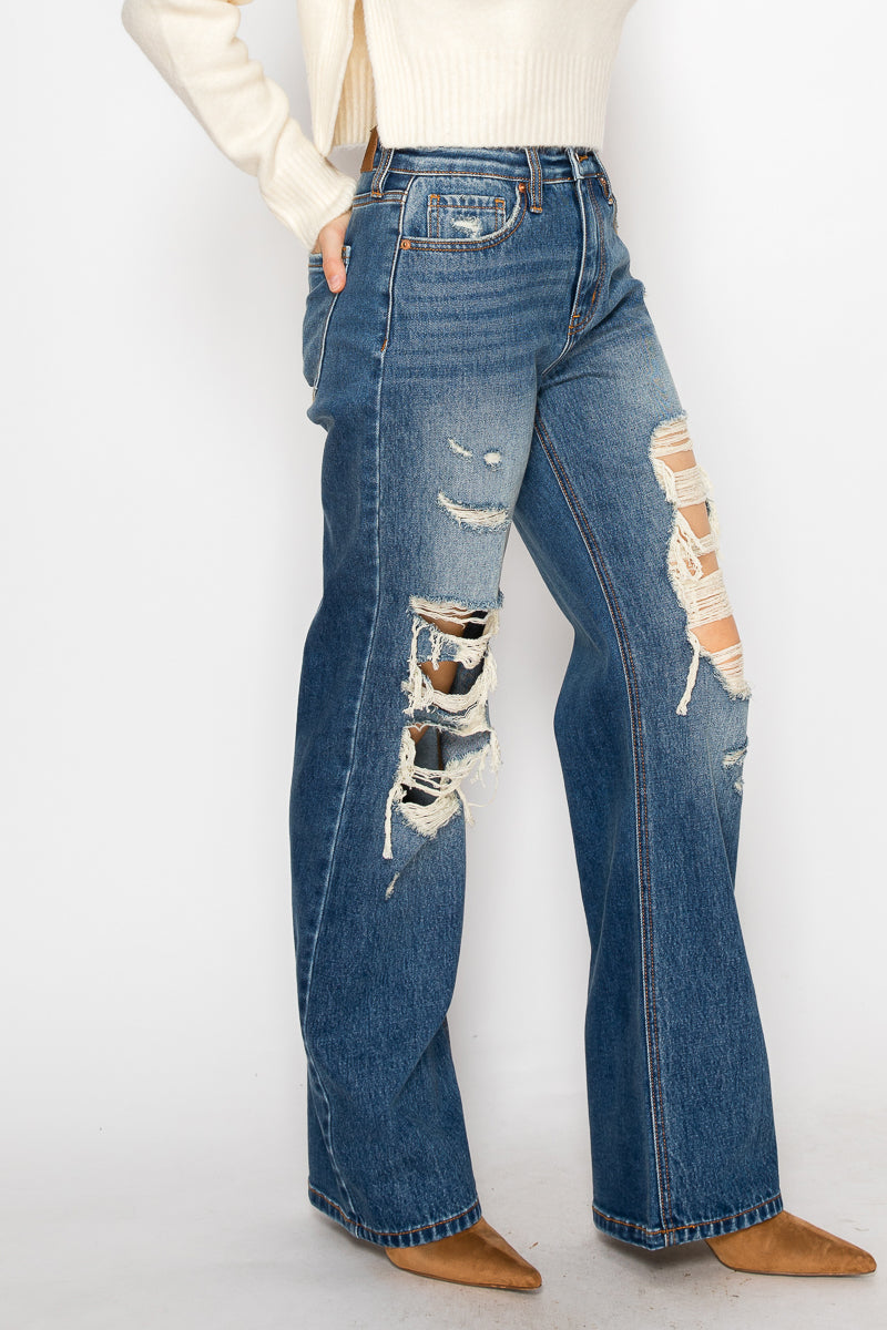 Hybrid Stretch Ripped Relaced Flare Jeans in 5 (26) view 3 - Comfort Stretch - Hybrid Jeans Stretch (bottom)