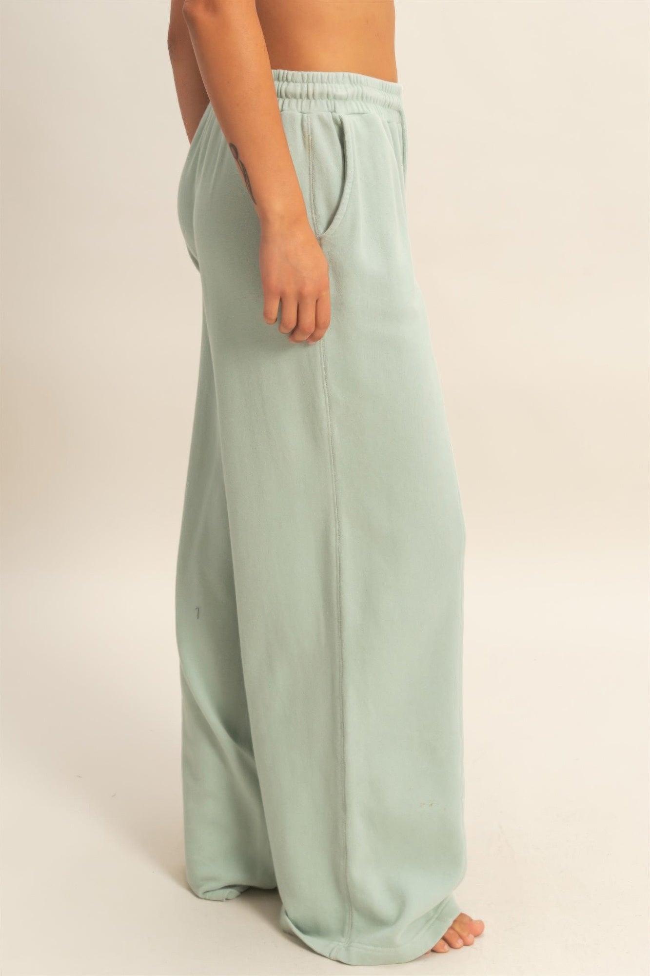 Hyfve Acid Wash French Terry Wide-leg Pants in Blue view 4 (bottom)