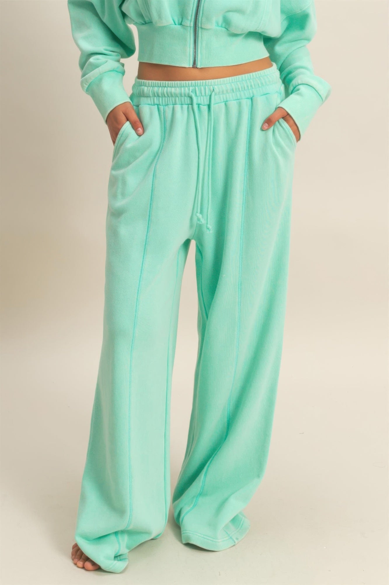 Hyfve Acid Wash French Terry Wide-leg Pants in Blue view 6 (bottom)