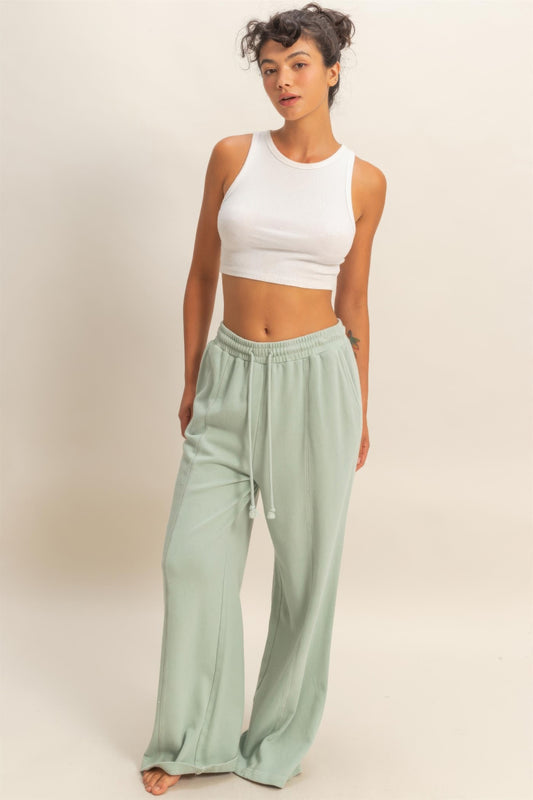 Hyfve Acid Wash French Terry Wide-leg Pants in Mint view 2 (bottom)
