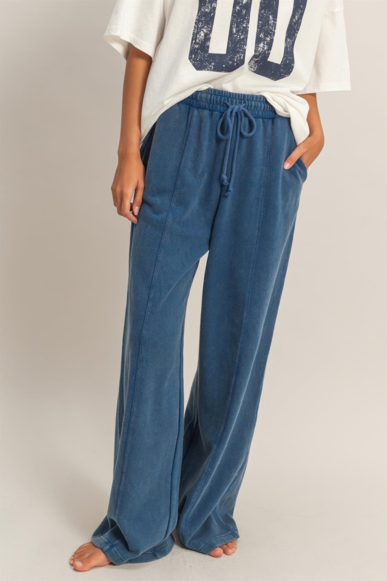 Hyfve Acid Wash French Terry Wide-leg Pants view 11 (bottom)
