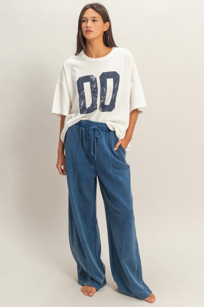 Hyfve Acid Wash French Terry Wide-leg Pants view 12 (bottom)