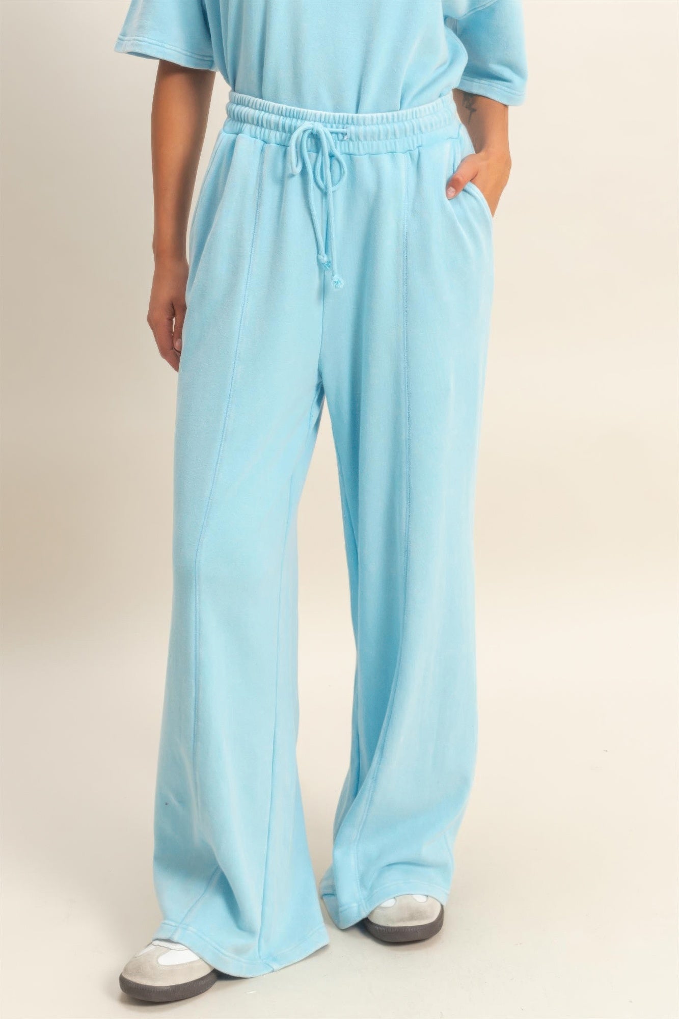 Hyfve Acid Wash French Terry Wide-leg Pants view 16 (bottom)