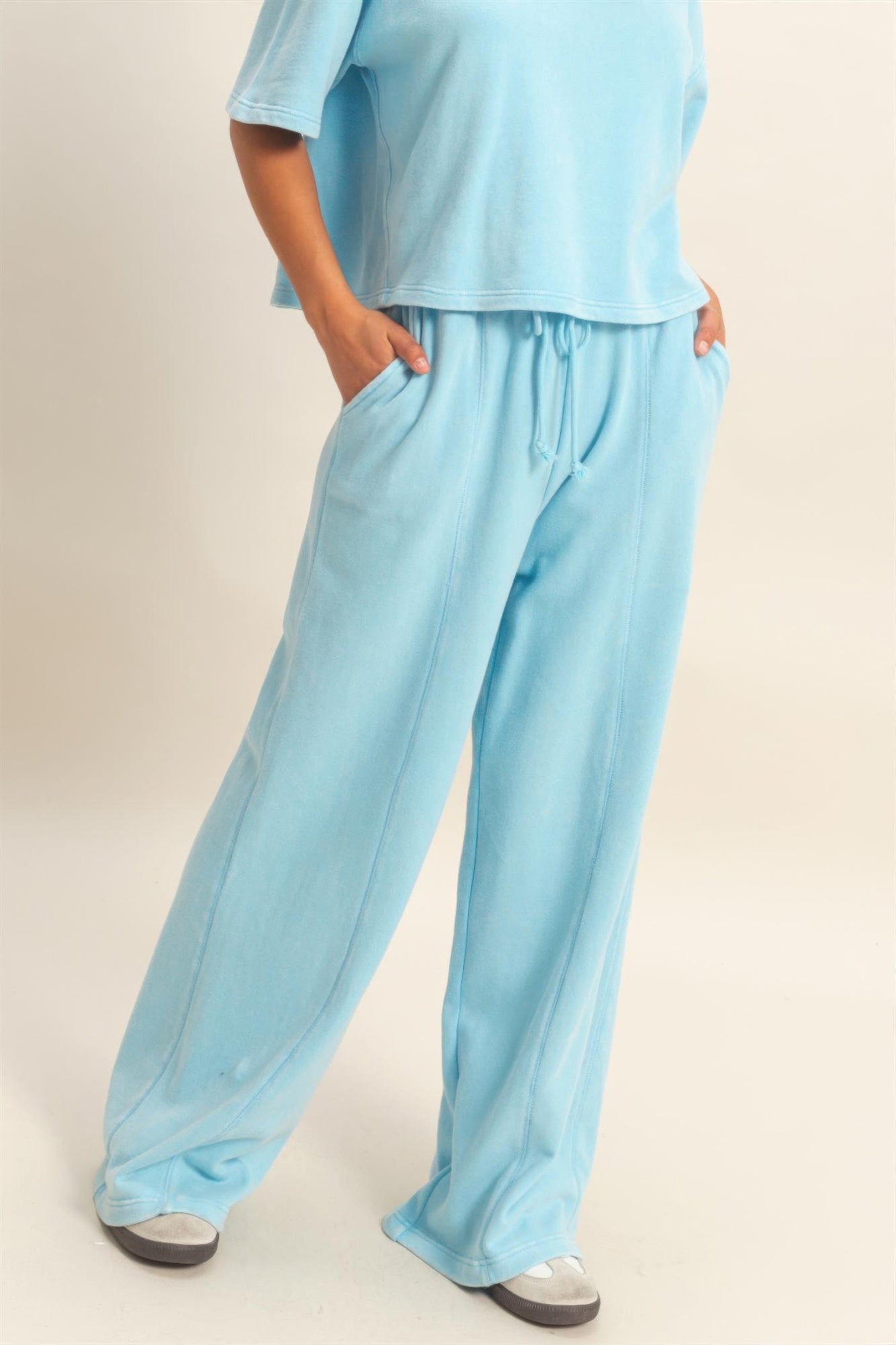 Hyfve Acid Wash French Terry Wide-leg Pants view 18 (bottom)