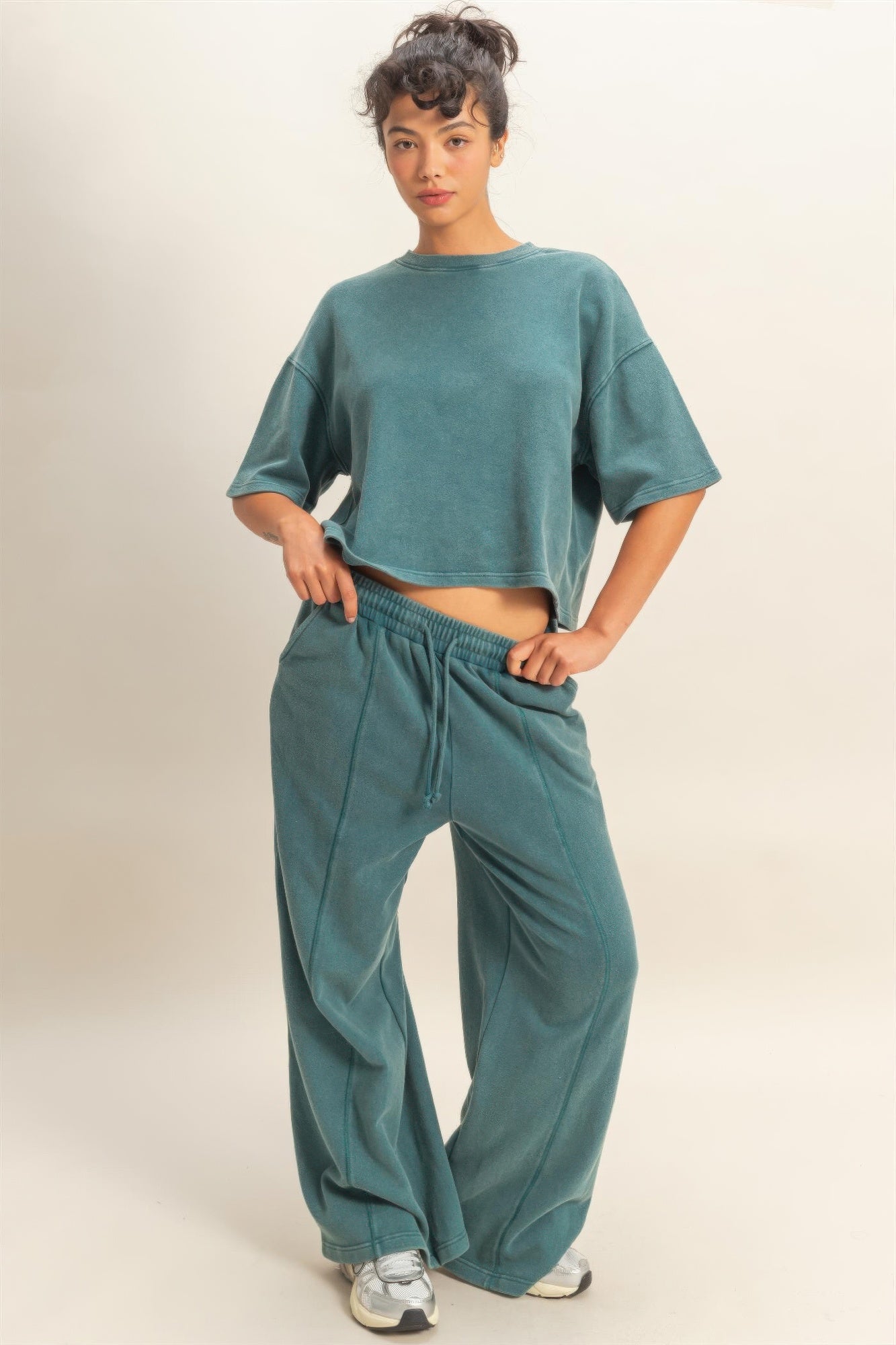 Hyfve Acid Wash French Terry Wide-leg Pants view 27 (bottom)