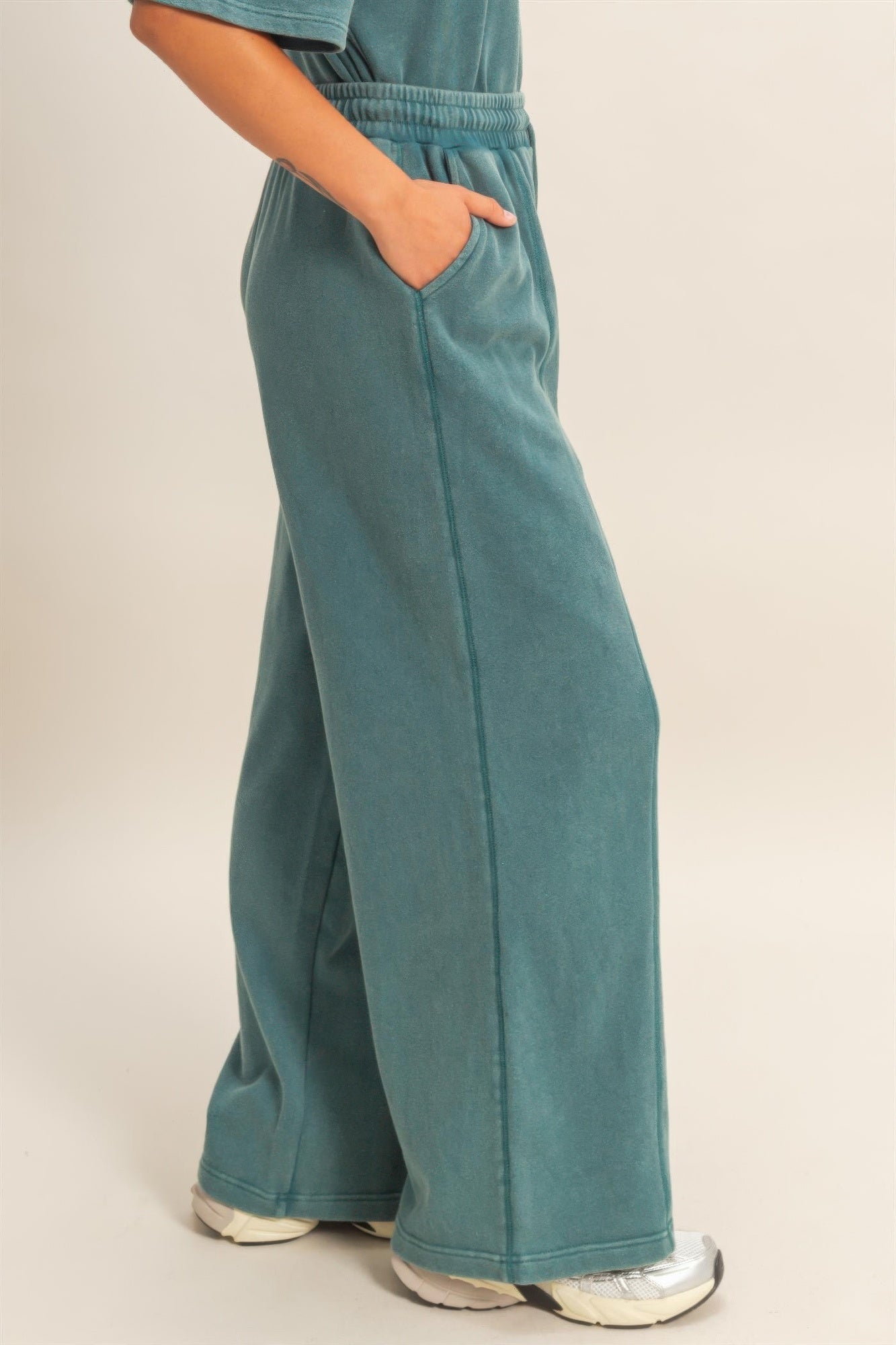 Hyfve Acid Wash French Terry Wide-leg Pants view 28 (bottom)