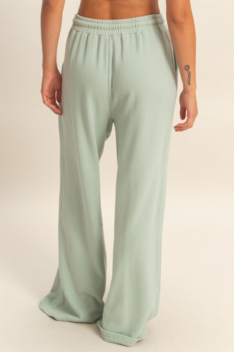 Hyfve Acid Wash French Terry Wide-leg Pants Mint view 5 (bottom) - leg pants, wide leg pants - shop at us.meeeshop