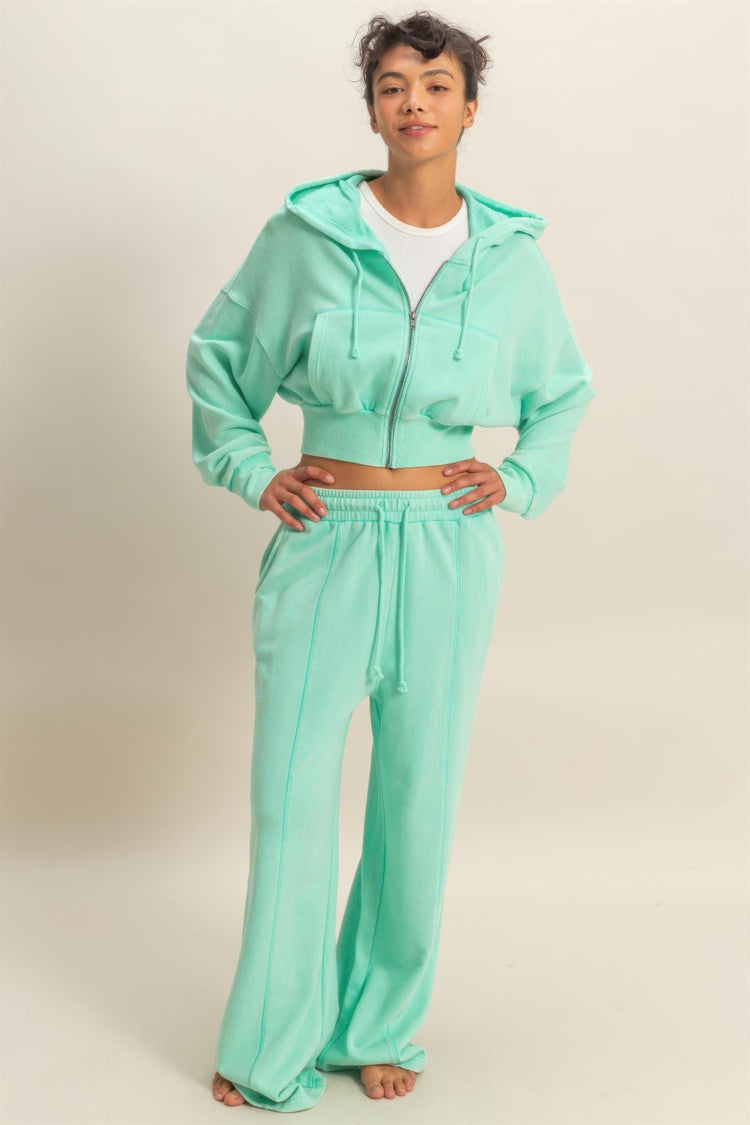 Hyfve Acid Wash French Terry Wide-leg Pants Blue view 7 (bottom) - leg pants, wide leg pants - shop at us.meeeshop