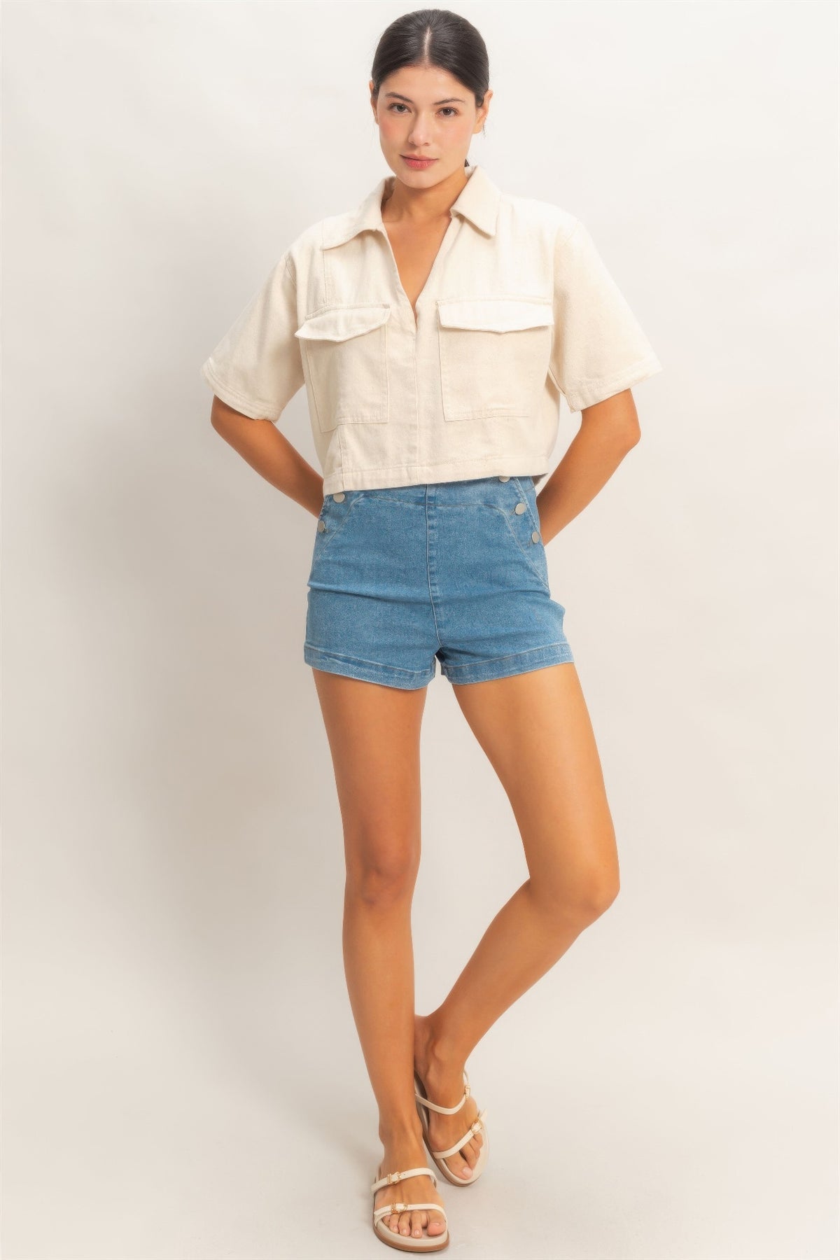 Hyfve Collared V-neck Top - MeeeShop Women's Fashion