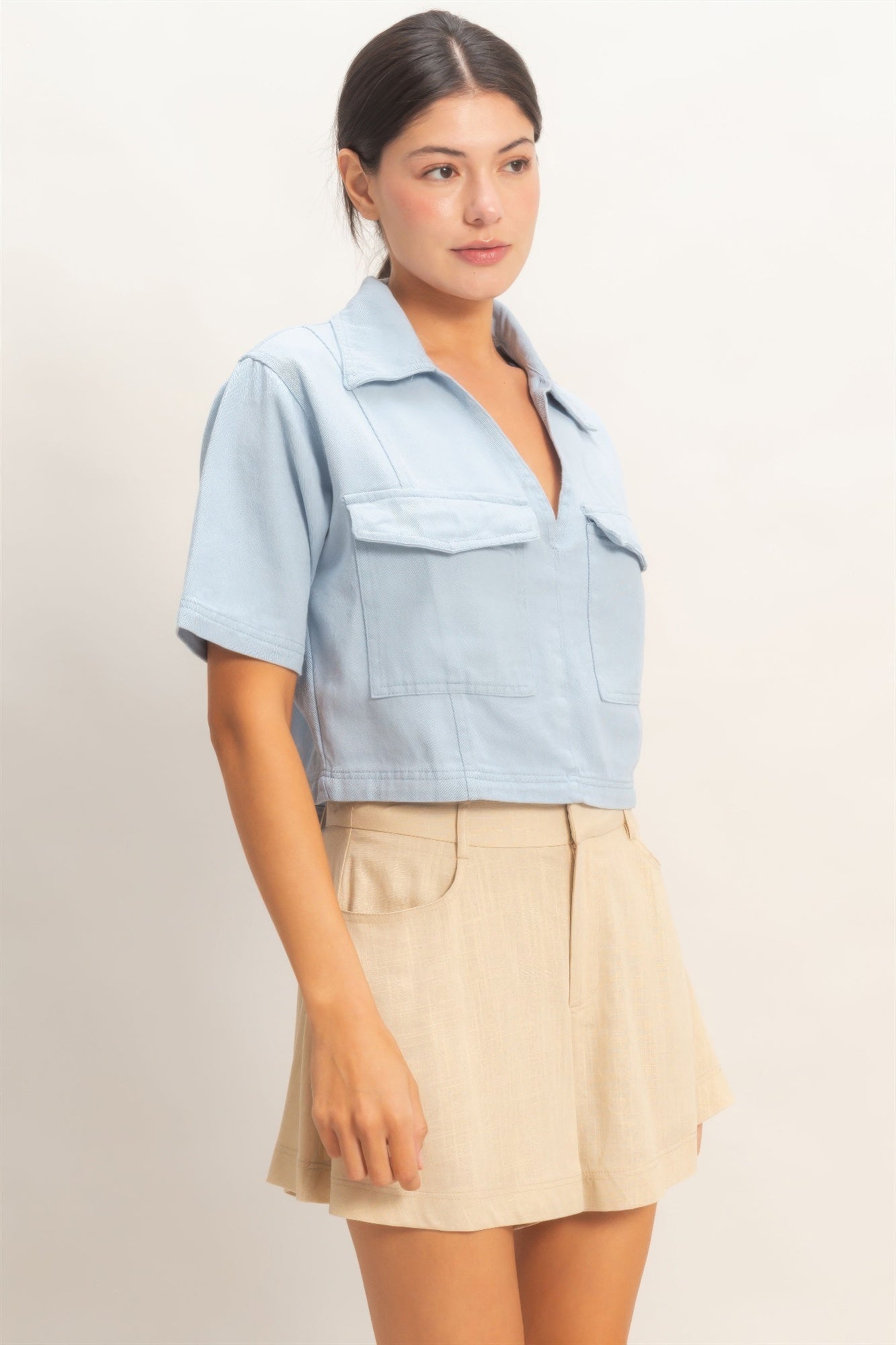 Hyfve Collared V-neck Top in Black view 4 - Hyfve Tops