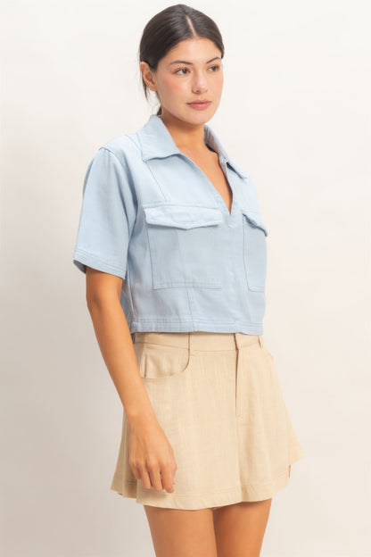 Hyfve Collared V-neck Top in Black view 4 - Hyfve Tops