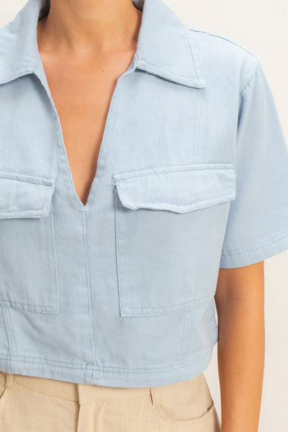 Hyfve Collared V-neck Top in Black view 5 - Hyfve Tops