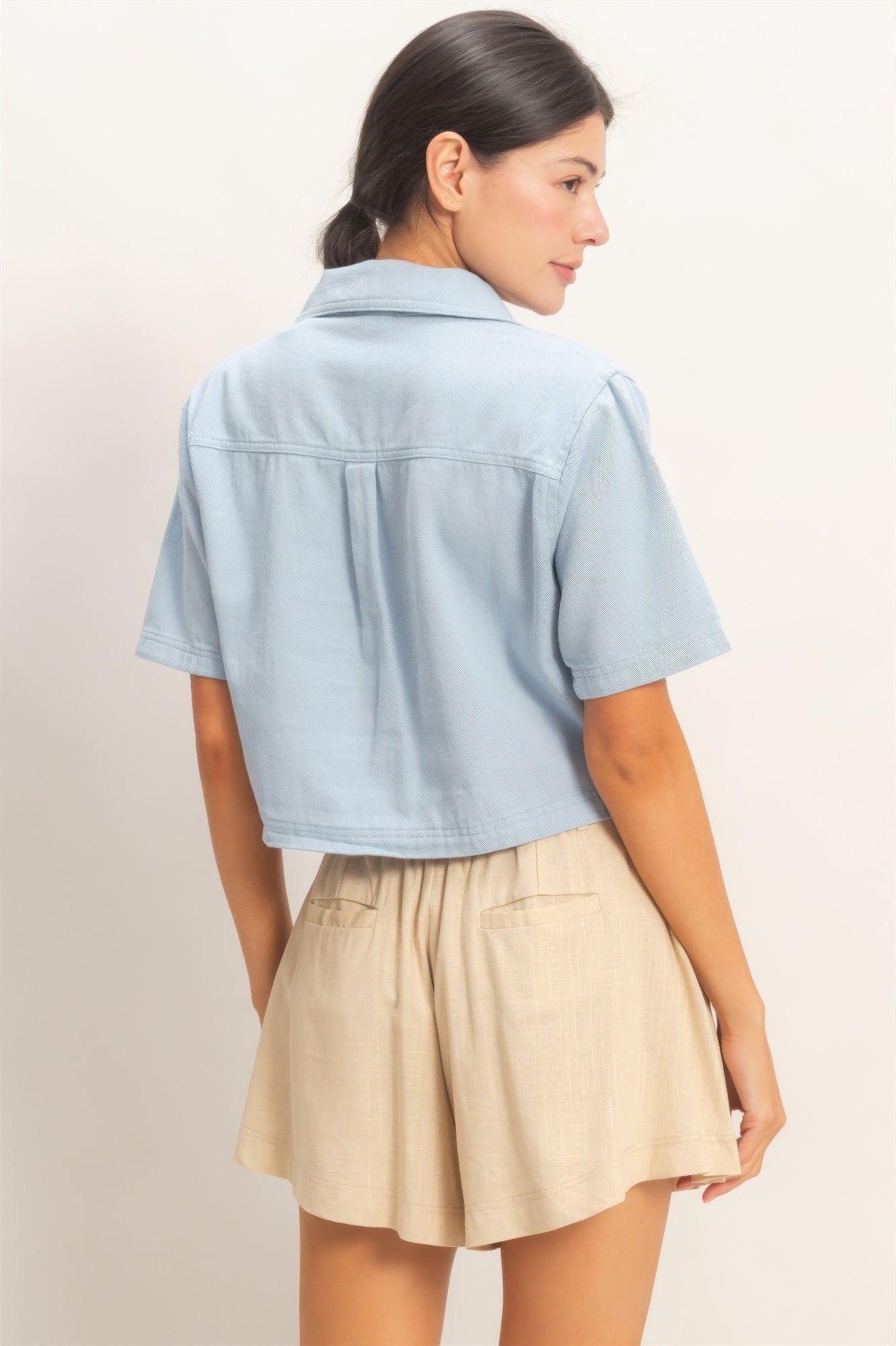 Hyfve Collared V-neck Top in Black view 6 - Hyfve Tops