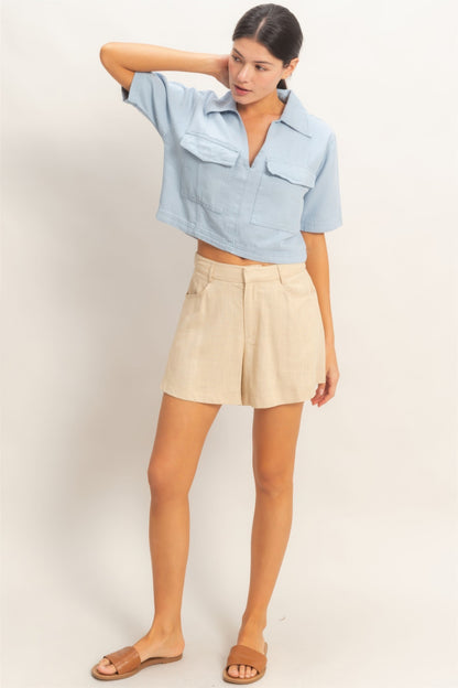 Hyfve Collared V-neck Top in Sage view 2 - Hyfve Tops