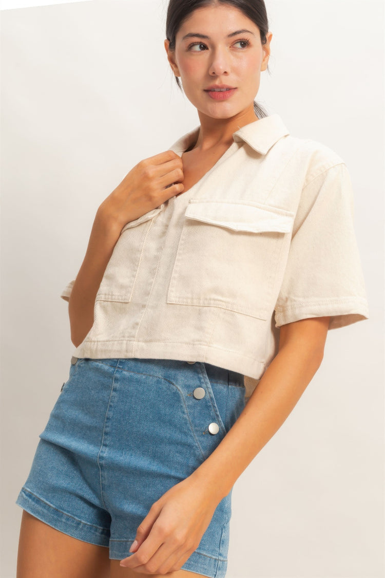 Hyfve Collared V-neck Top Sage view 9 (top) - collared top, hyfve collared top - shop at us.meeeshop