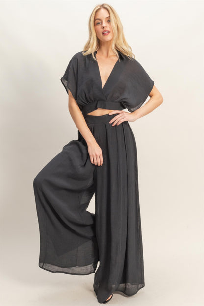 Hyfve Collared Wrap Top & Wide-leg Pants Set in Almond view 3 - Set Top