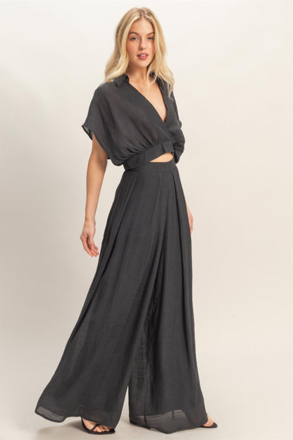 Hyfve Collared Wrap Top & Wide-leg Pants Set in Almond view 5 - Set Top