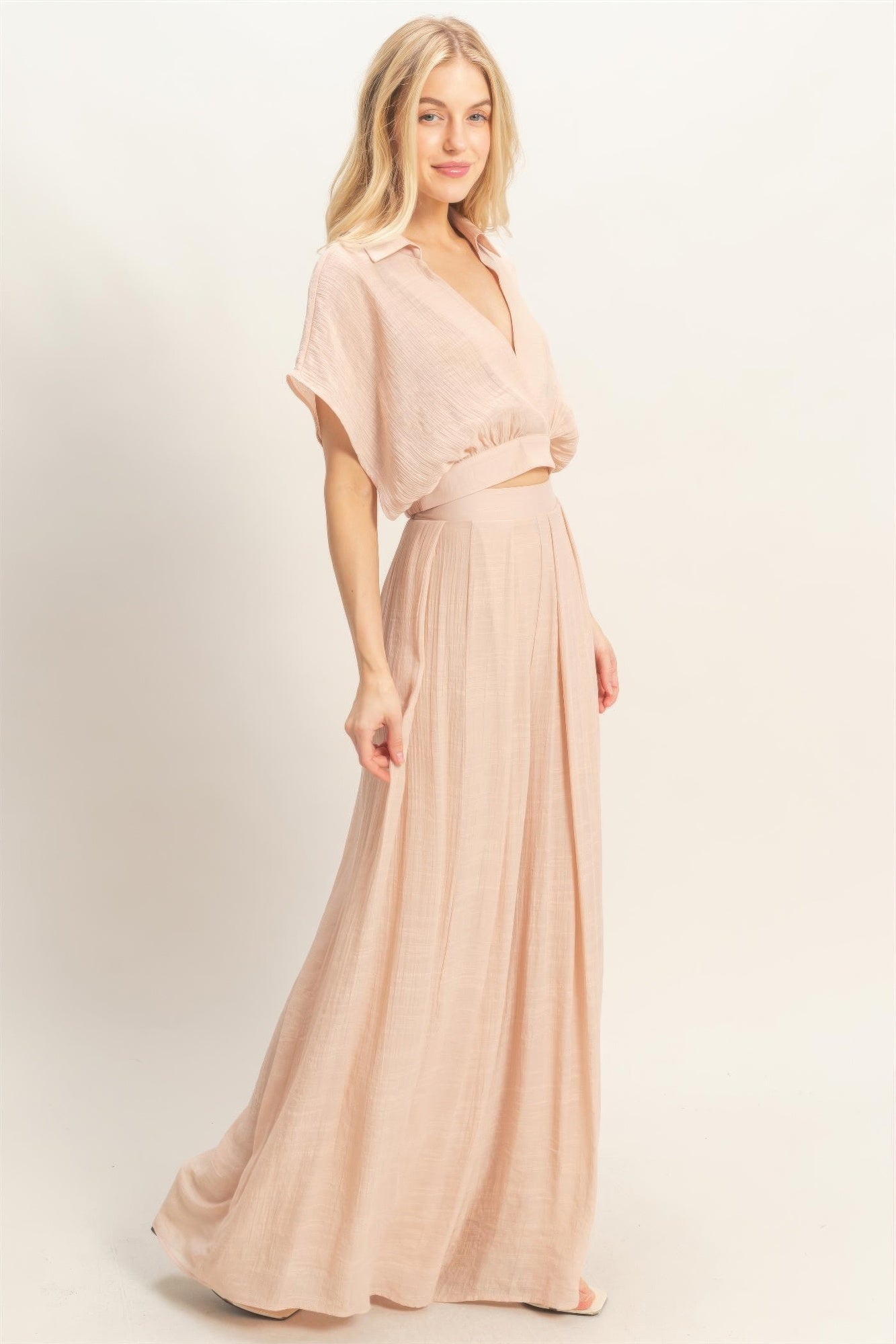 Hyfve Collared Wrap Top & Wide-leg Pants Set in White view 10 - Set Top