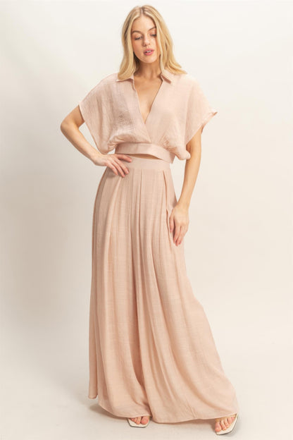 Hyfve Collared Wrap Top & Wide-leg Pants Set in White view 8 - Set Top
