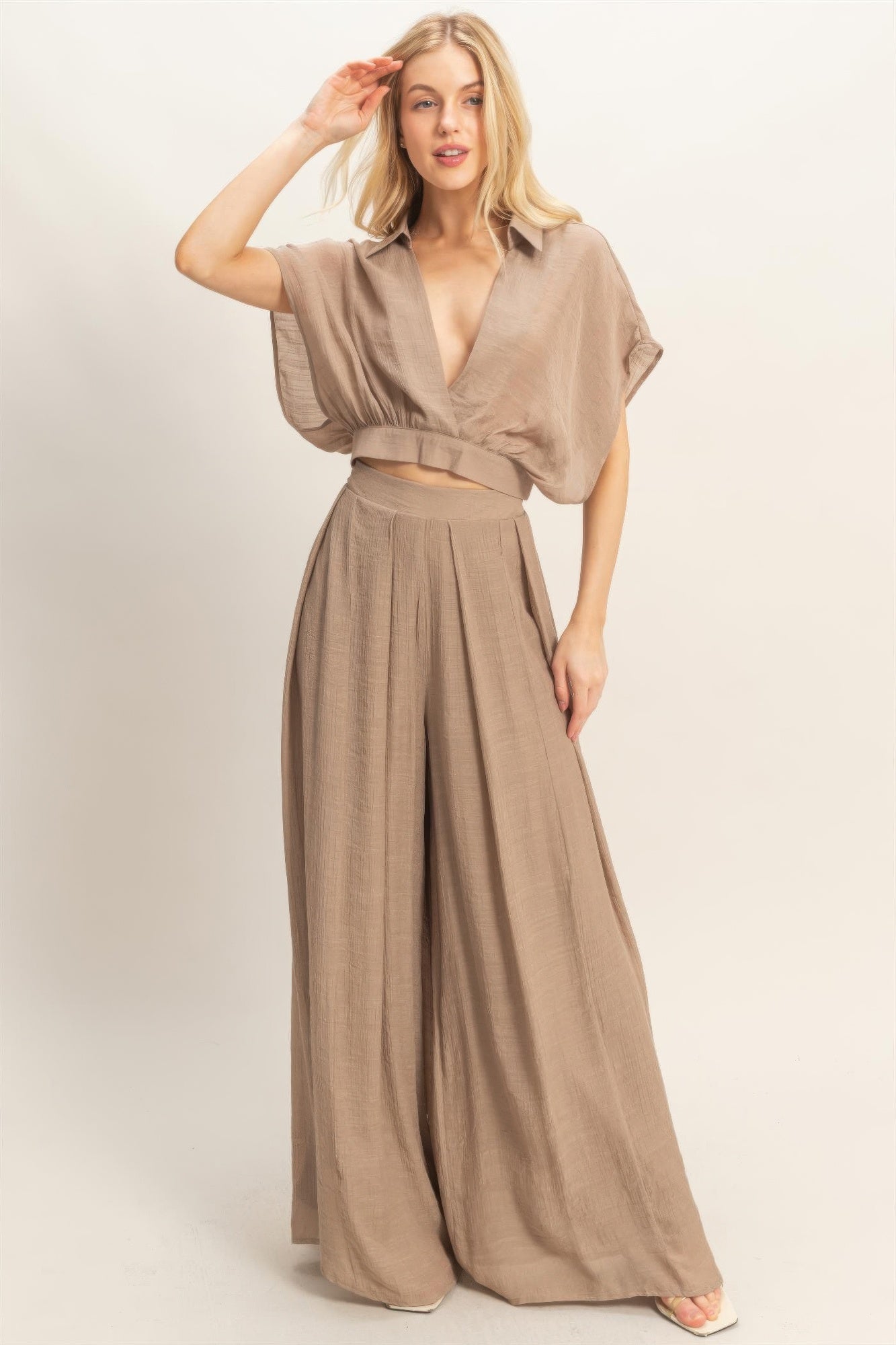 Hyfve Collared Wrap Top & Wide-leg Pants Set view 12 - Set Top