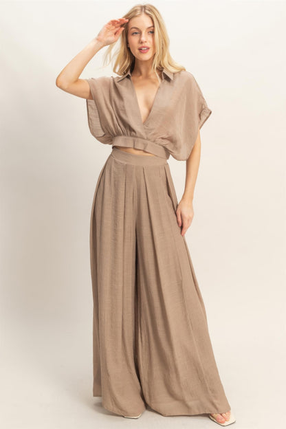 Hyfve Collared Wrap Top & Wide-leg Pants Set view 12 - Set Top
