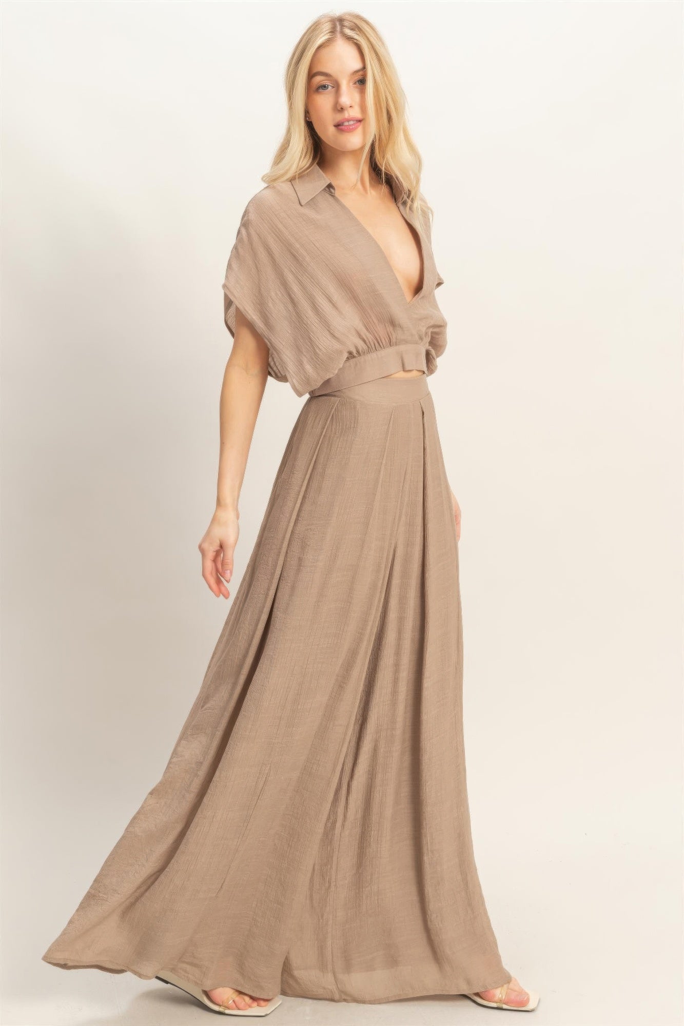 Hyfve Collared Wrap Top & Wide-leg Pants Set view 15 - Set Top