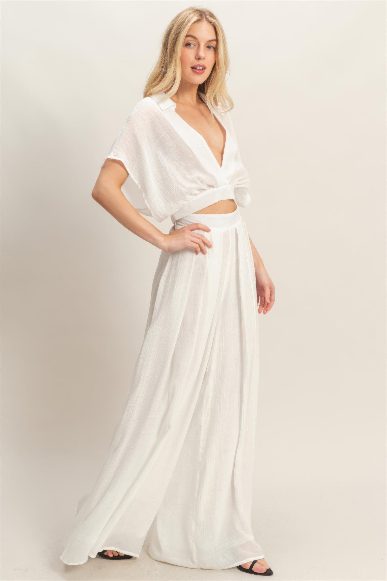 Hyfve Collared Wrap Top & Wide-leg Pants Set view 19 - Set Top