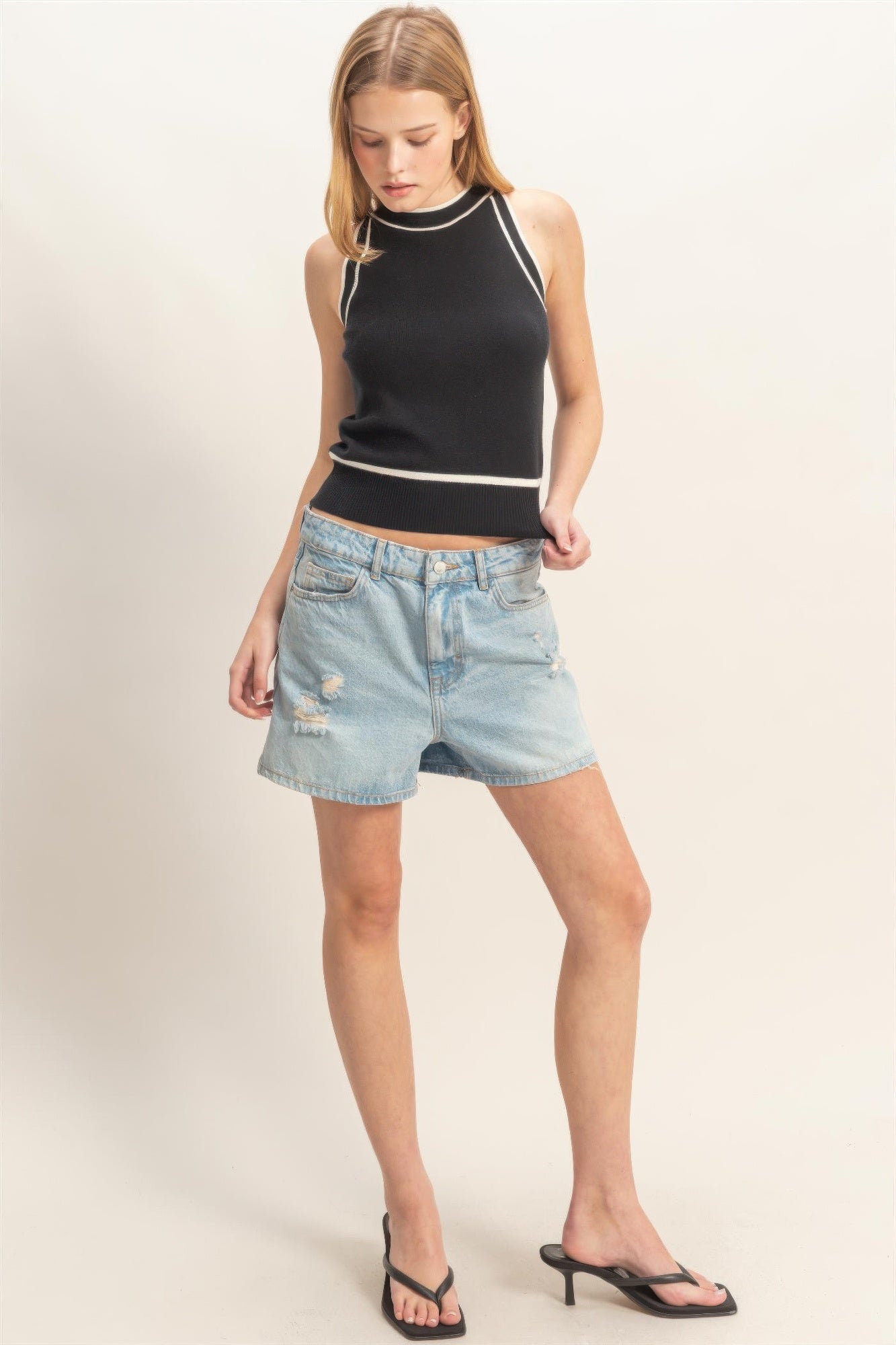 Hyfve Contrast Trim Sleeveless Ribbed Top view 8