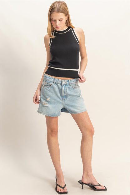 Hyfve Contrast Trim Sleeveless Ribbed Top view 8