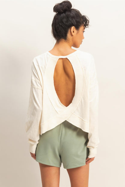 hyfve cross detail Hyfve Cross Detail Open Back Long-sleeve Top view 4 (top) - shop at us.meeeshop