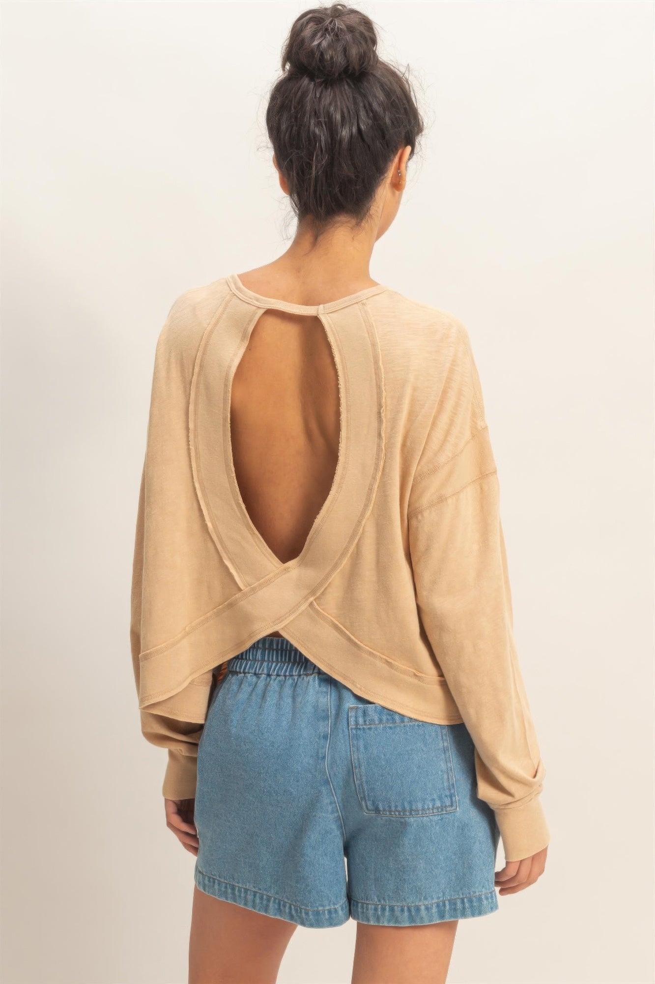 hyfve cross detail Hyfve Cross Detail Open Back Long-sleeve Top view 45 (top) - shop at us.meeeshop