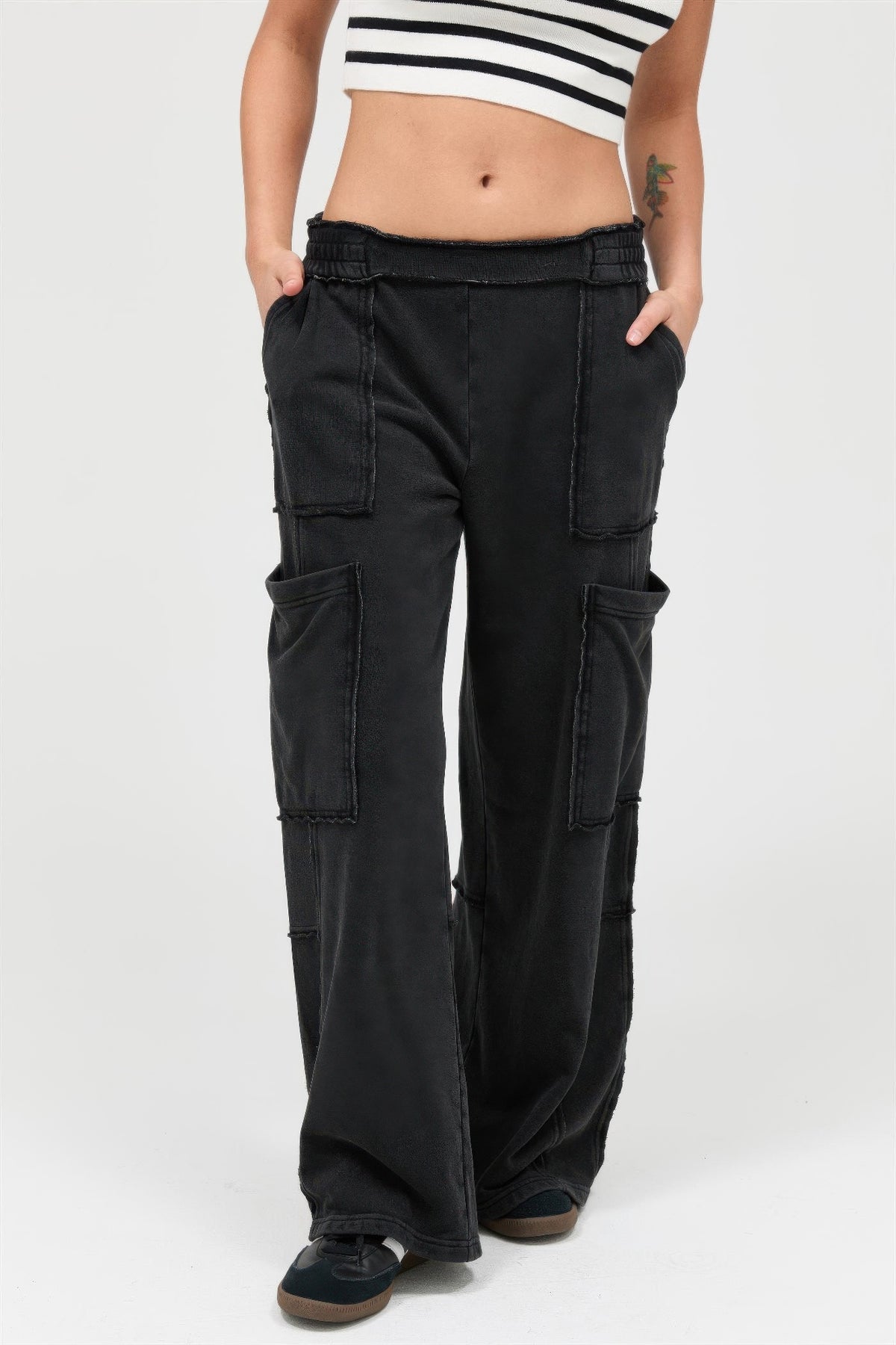 Hyfve Mineral Wash Wide Leg Cargo Pants - MeeeShop Women's Fashion