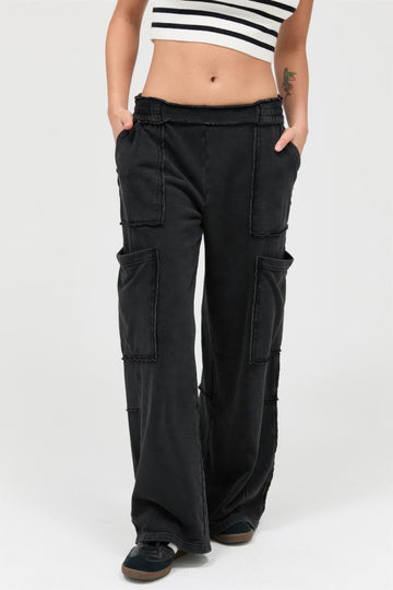 Hyfve Mineral Wash Wide Leg Cargo Pants - MeeeShop Women's Fashion