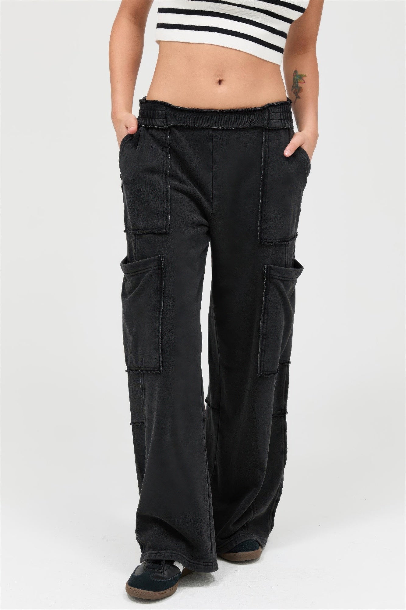 Hyfve Mineral Wash Wide Leg Cargo Pants in Black (bottom)