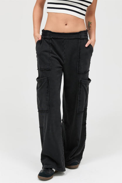 Hyfve Mineral Wash Wide Leg Cargo Pants in Black (bottom)